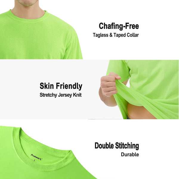 ProtectX 2-Pack High Visibility Short Sleeve T-Shirts, Comfortable Cotton Blend Men's Work Athletic Shirt, Neon Green