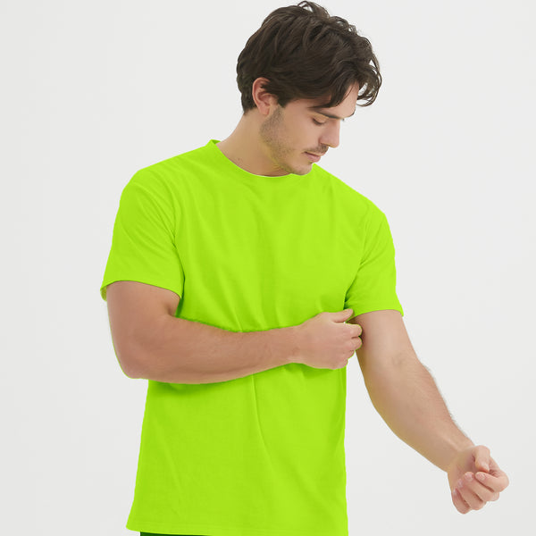 ProtectX 2-Pack High Visibility Short Sleeve T-Shirts, Comfortable Cotton Blend Men's Work Athletic Shirt, Neon Green