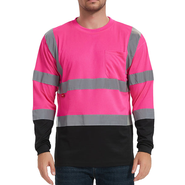 ProtectX 3-Pack Pink Reflective High Visibility Safety Shirt Long Sleeve Safety T-Shirt