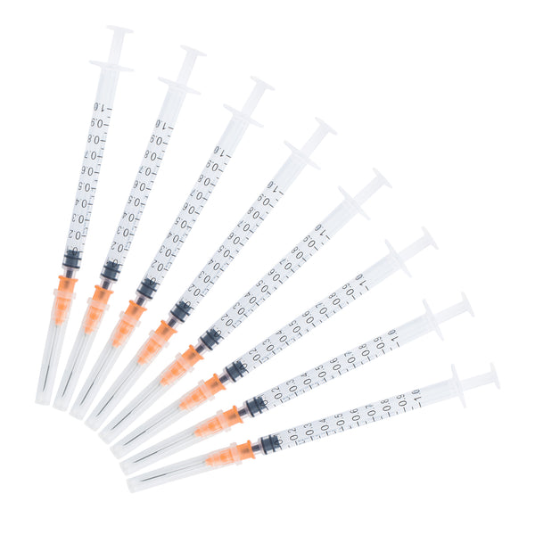 ProtectX 50 Pack 1ml/cc Single Use Syringe with 25G 1 Inch Needle Luer Slip Syringe