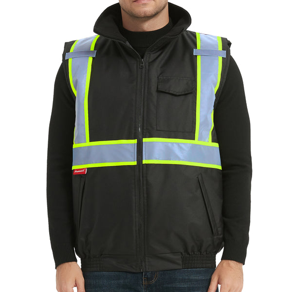 ProtectX Black Winter Safety Vest Insulated High Visibility Construction Vest With Pockets