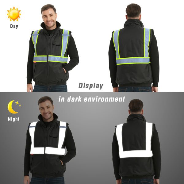 ProtectX Black Winter Safety Vest Insulated High Visibility Construction Vest With Pockets