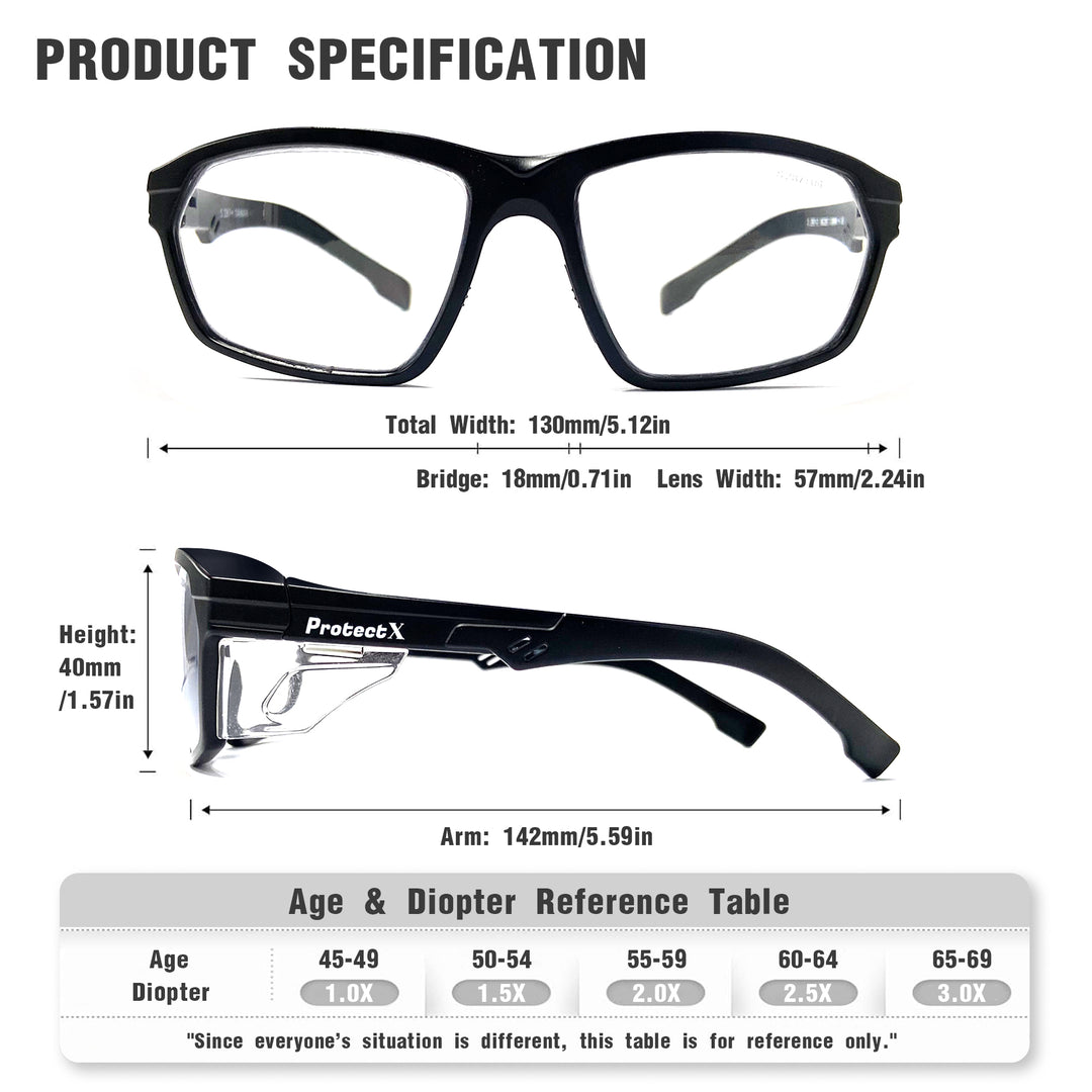 ProtectX Classic Safety Glasses Anti-Fog Scratch Resistant Lenses