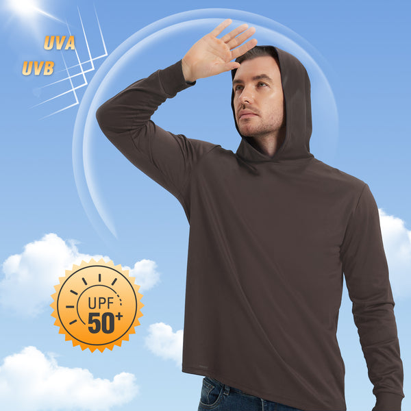 ProtectX Dark Brown 2-Pack Sun Protection Hoodies UPF 50+ Quick Dry Long Sleeve Athletic Shirts