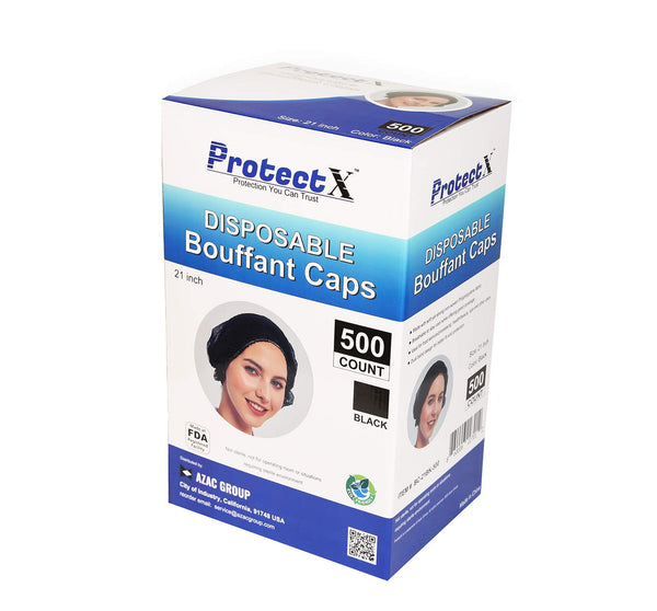 ProtectX Disposable Hair Nets 100-Pack 21" Black Single-use Bouffant Caps