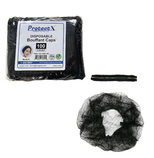 ProtectX Disposable Hair Nets 100-Pack 21" Black Single-use Bouffant Caps