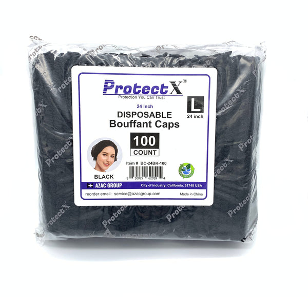 ProtectX Disposable Hair Nets 100-Pack 21" Black Single-use Bouffant Caps