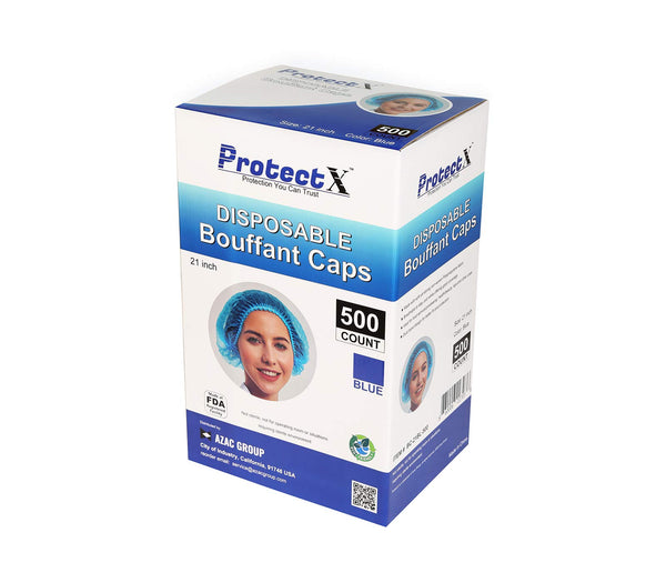 ProtectX Disposable Hair Nets 100-Pack 21" Blue Single-use Bouffant Caps