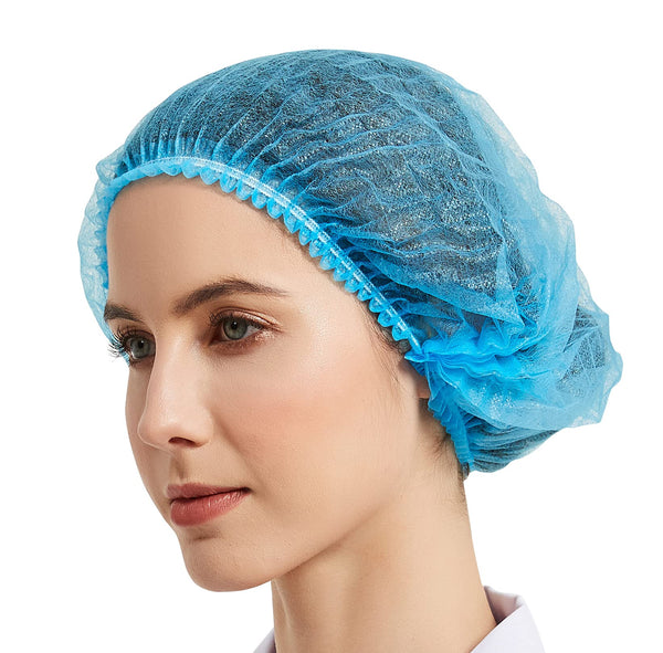 ProtectX Disposable Hair Nets 100-Pack 21" Blue Single-use Bouffant Caps