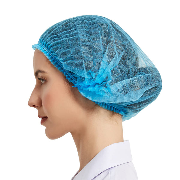 ProtectX Disposable Hair Nets 100-Pack 21" Blue Single-use Bouffant Caps