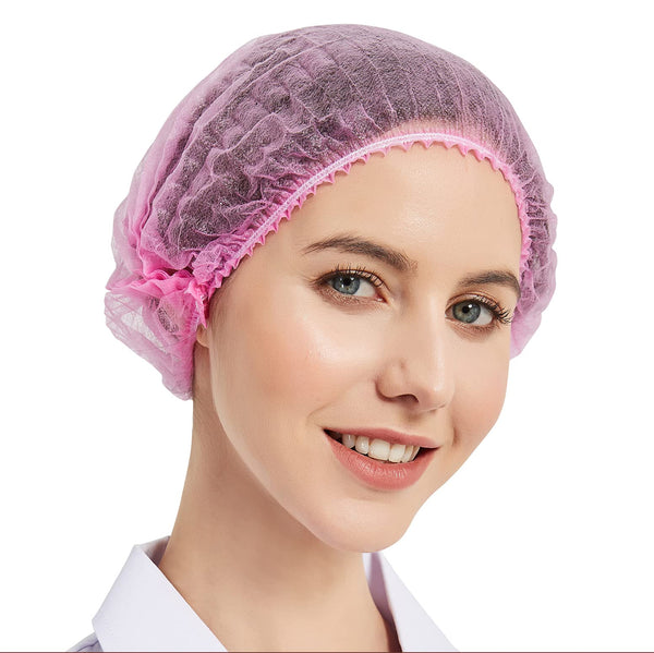 ProtectX Disposable Hair Nets 100-Pack 21" Pink Single-use Bouffant Caps