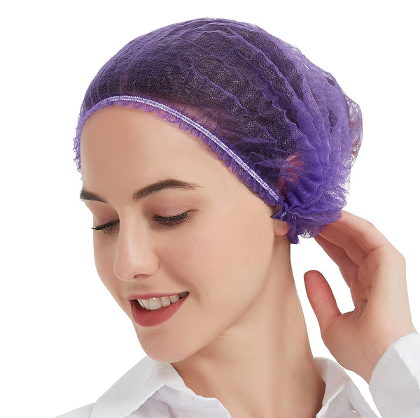 ProtectX Disposable Hair Nets 100-Pack 21" Purple Single-use Bouffant Caps