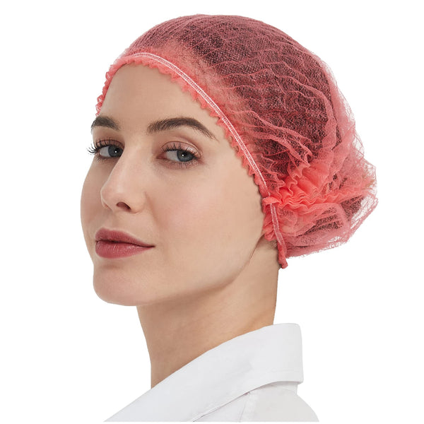 ProtectX Disposable Hair Nets 100-Pack 21" Red Single-use Bouffant Caps