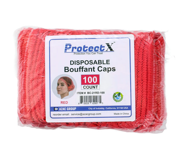 ProtectX Disposable Hair Nets 100-Pack 21" Red Single-use Bouffant Caps