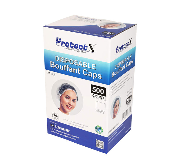 ProtectX Disposable Hair Nets 100-Pack 21" White Single-use Bouffant Caps