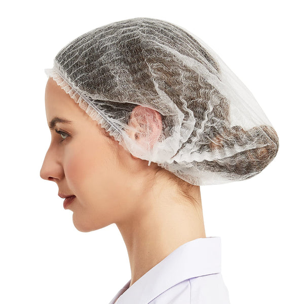 ProtectX Disposable Hair Nets 100-Pack 21" White Single-use Bouffant Caps