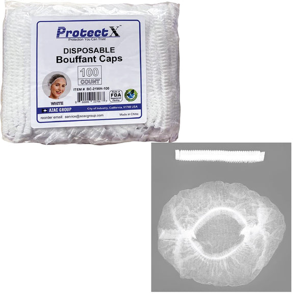 ProtectX Disposable Hair Nets 100-Pack 21" White Single-use Bouffant Caps