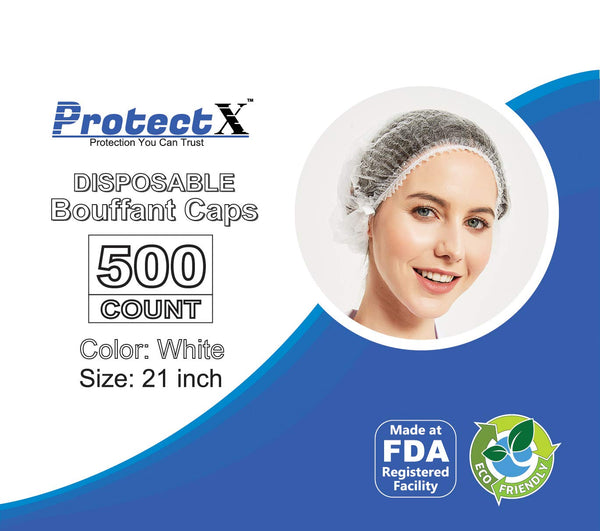 ProtectX Disposable Hair Nets 100-Pack 21" White Single-use Bouffant Caps