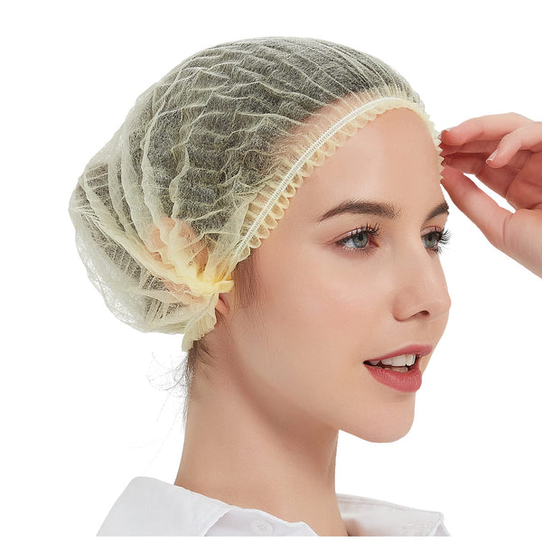 ProtectX Disposable Hair Nets 100-Pack 21" Yellow Single-use Bouffant Caps