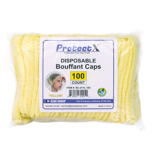 ProtectX Disposable Hair Nets 100-Pack 21" Yellow Single-use Bouffant Caps