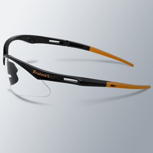 ProtectX Evergreen Orange Tip Clear 2 Pk Safety Glasses Anti-Fog Scratch Resistant Lenses ANSI Z817.