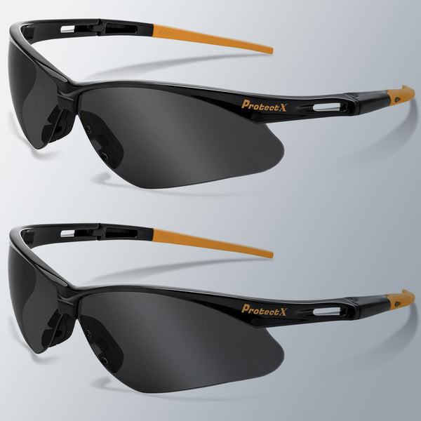 ProtectX Evergreen Orange Tip Smoke 2 Pk Safety Glasses Anti-Fog Scratch Resistant Lenses ANSI Z87.1