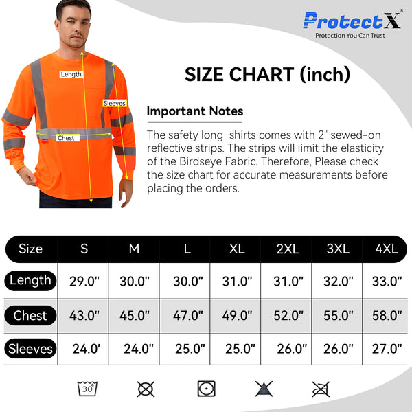 ProtectX 3 Pack High Elasticity Men's High Visibility Shirts Orange Reflective Safety T-Shirts for Construction, Type R Class 3