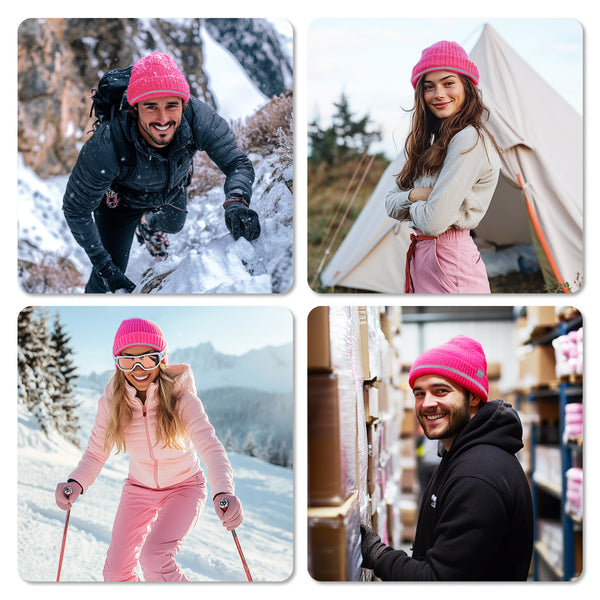ProtectX 2packs High Visibility Pink Safety Beanies, 360-Degree Reflective Comfortable Knit Beanie Headcover Hat, Warming Cap for Work