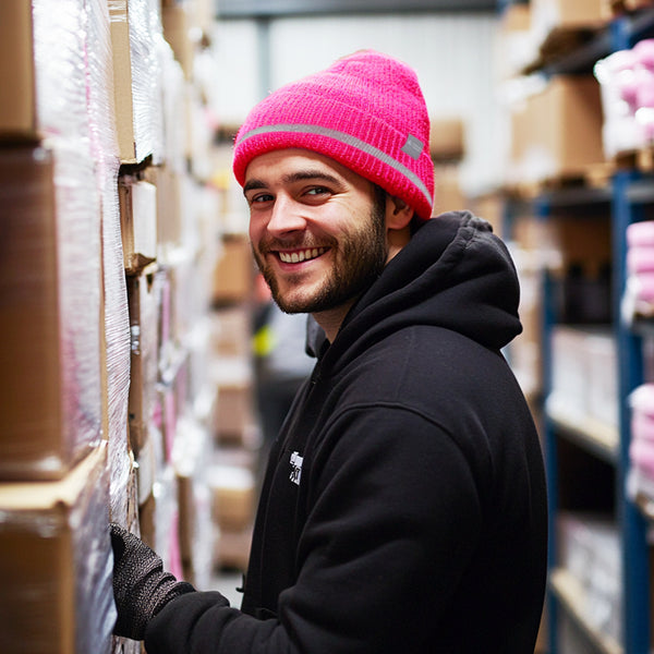 ProtectX 2packs High Visibility Pink Safety Beanies, 360-Degree Reflective Comfortable Knit Beanie Headcover Hat, Warming Cap for Work