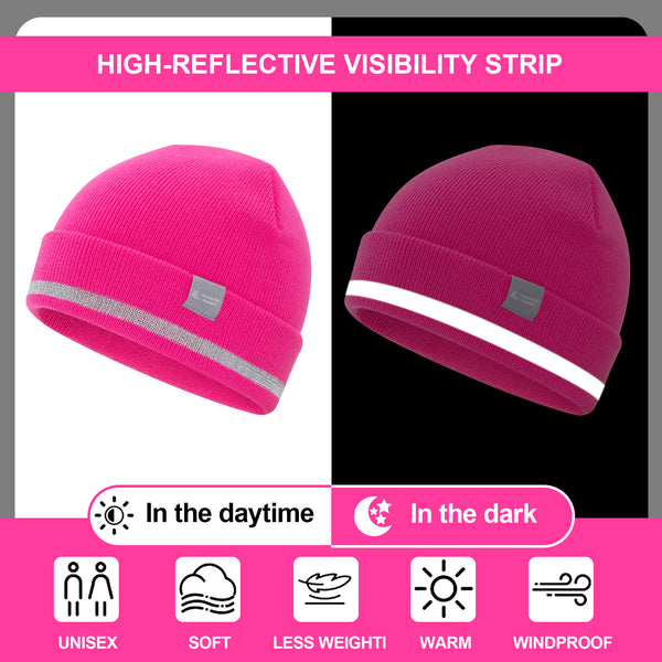 ProtectX 2packs High Visibility Pink Safety Beanies, 360-Degree Reflective Comfortable Knit Beanie Headcover Hat, Warming Cap for Work