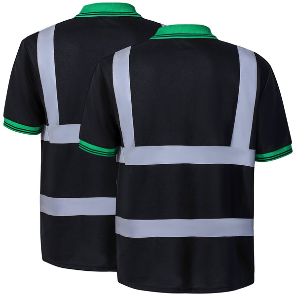 ProtectX High Visibility T-Shirt Black 2-Pack Short Sleeve Reflective Safety Polo Shirt