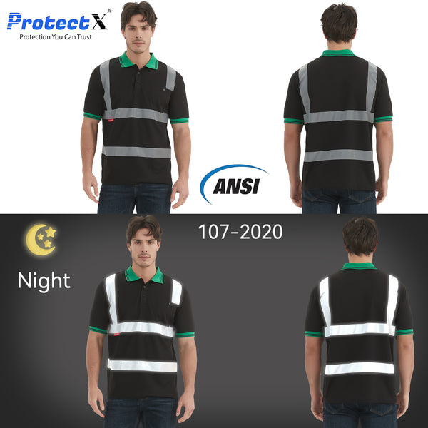 ProtectX High Visibility T-Shirt Black 2-Pack Short Sleeve Reflective Safety Polo Shirt