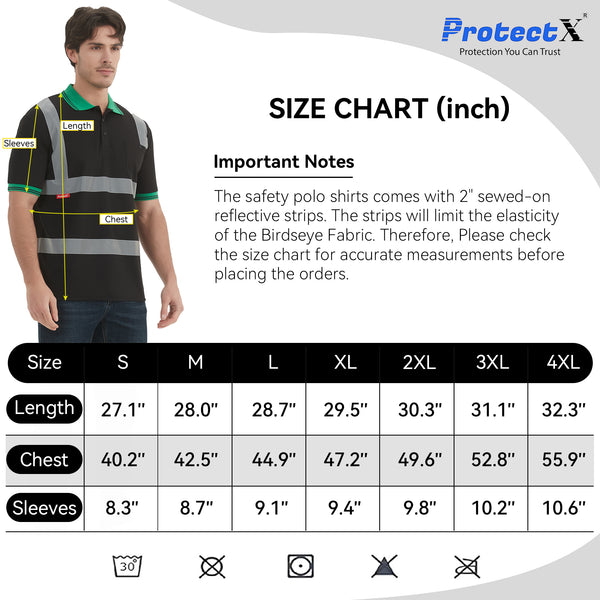 ProtectX High Visibility T-Shirt Black 2-Pack Short Sleeve Reflective Safety Polo Shirt