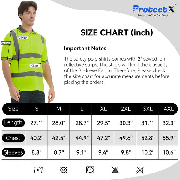 ProtectX High Visibility T-Shirt Neon Green 2-Pack Short Sleeve Reflective Safety Polo Shirt Type R Class 2