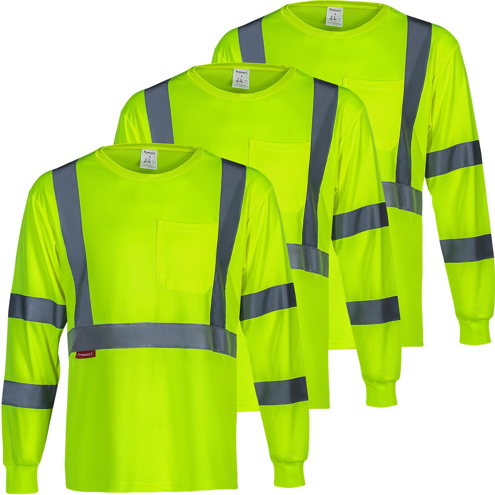 ProtectX Men s High Visibility Heavy Duty Long Sleeve Reflective Safety T shirts for Construction Class 2 3 Type R