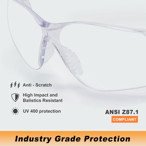 ProtectX Olympus Clear Safety Glasses Anti-Fog Scratch Resistant Lenses ANSI Z87.1