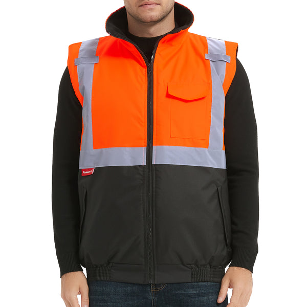 ProtectX Orange Winter Safety Vest Insulated High Visibility Construction Vest With Pockets