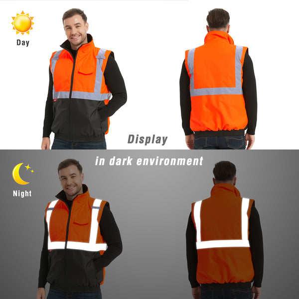 ProtectX Orange Winter Safety Vest Insulated High Visibility Construction Vest With Pockets