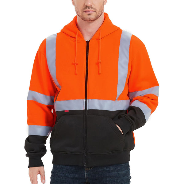 ProtectX Orange Zippered High Visibility Safety Reflective Sweatshirt with Large Pockets Class 3