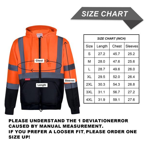 ProtectX Orange Zippered High Visibility Safety Reflective Sweatshirt with Large Pockets Class 3