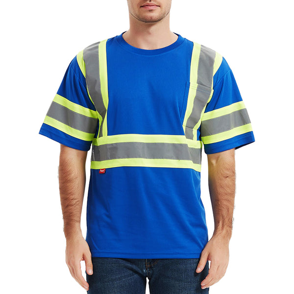 ProtectX Reflective Blue Short Sleeve High Visibility Heavy-Duty Safety T-Shirt