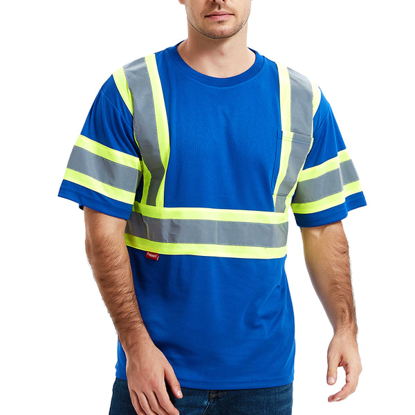 ProtectX Reflective Blue Short Sleeve High Visibility Heavy-Duty Safety T-Shirt