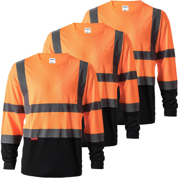 ProtectX Reflective High Visibility Shirt Neon Green Heavy-Duty Long Sleeve Safety T-Shirt Type R Class 2