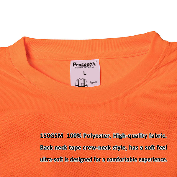 ProtectX 3-Pack Reflective High Visibility Orange Heavy-Duty Long Sleeve Safety T-Shirt Type R Class 2