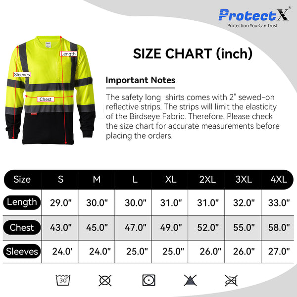 ProtectX Reflective High Visibility Shirt Neon Green Heavy-Duty Long Sleeve Safety T-Shirt Type R Class 2