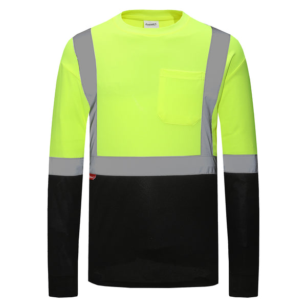 ProtectX Reflective High Visibility Shirt Neon Green Heavy-Duty Long Sleeve Safety T-Shirt Type R Class 2