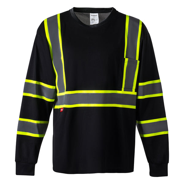 ProtectX Reflective High Visibility Shirt Neon Green Heavy-Duty Long Sleeve Safety T-Shirt Type R Class 2