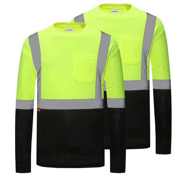 ProtectX Reflective High Visibility Shirt Neon Green Heavy-Duty Long Sleeve Safety T-Shirt Type R Class 2