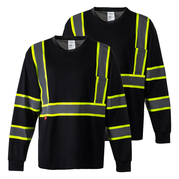 ProtectX Reflective High Visibility Shirt Neon Green Heavy-Duty Long Sleeve Safety T-Shirt Type R Class 2