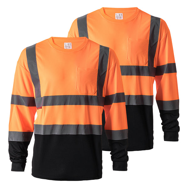 ProtectX Reflective High Visibility Shirt Neon Green Heavy-Duty Long Sleeve Safety T-Shirt Type R Class 2